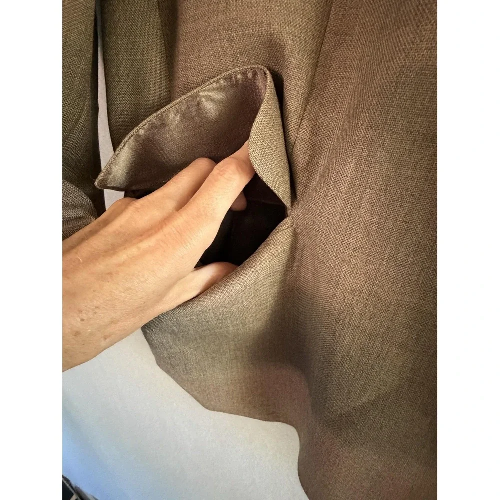 Stafford Blazer Sport Coat Mens 46S Beige Poly Wool Classic Gold Button Jacket